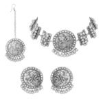 Shreyadzines Exclusive German Silver Oxidized Traditional Latest Fashion Peacock Choker Necklace with Earrings Jewellery Set for Women and Girls - Fast Shipping to USA & Canada