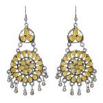 Shreyadzines Designer Afghani Oxidized Silver Enamel Earrings for Women and Girls (Yellow) - Fast Shipping to USA & Canada