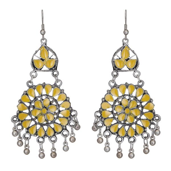 Shreyadzines Designer Afghani Oxidized Silver Enamel Earrings for Women and Girls (Yellow) - Fast Shipping to USA & Canada