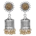 Shreyadzines Silver Non-Precious Metal Traditional Oxidized 2-Tone Design Dangle Jhumka Ghungroo Earrings for Women, Medium (JME2471) - Fast Shipping to USA & Canada