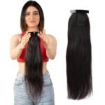 Capilus Flat Clip-In Ponytail Hair Extensions (Black, 24 Inch) | 100% Natural Human Hair | Changeable Clip | Instant Volume & Length | Original Human Hair Ponytail Extension for Women - Fast Shipping to USA & Canada