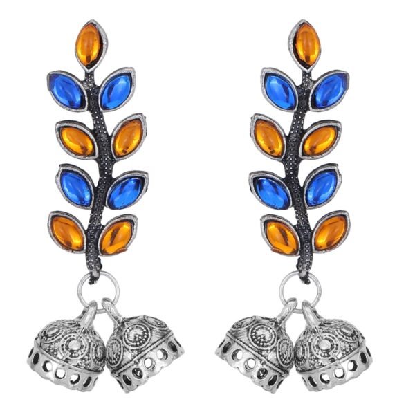 Shreyadzines Traditional Oxidized Silver Exclusive Floral Design CZ Stone Dangle Jhumka Jhumki Earrings for Women and Girls - Fast Shipping to USA & Canada