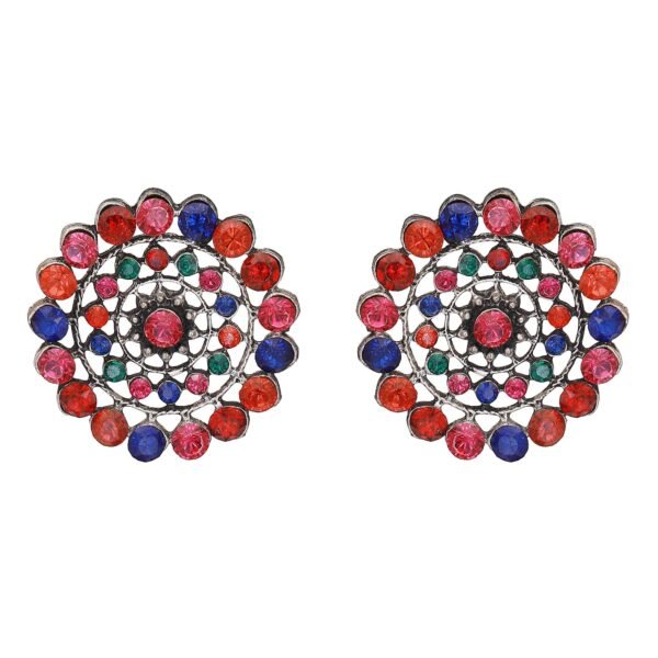 Shreyadzines Party Wedding Designer Oxidized Silver Stud Stone Earrings for Women and Girls - Fast Shipping to USA & Canada