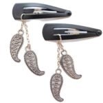 Pretty Ponytails Ethnic Traditional Paisley Silver Hair Clip Pair, Boho Hair Accessories Unique Gift Set for Kids or Girls and Women - Fast Shipping to USA & Canada