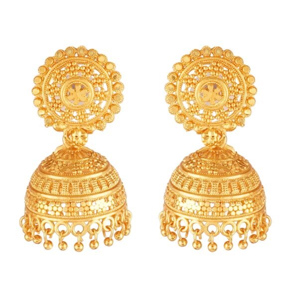Shreyadzines Traditional Temple Jewellery 18k One Gram Gold Ethnic South Indian Meenakari Ghungroo Peacock Jhumkas Jhumka Earrings Set For Women girls Latest GOLD JHUMKI - Fast Shipping to USA & Canada