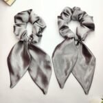 2 Pcs Hair Scarf Scrunchies For Women Satin Scrunchie Scarf Hair Ties Scarf Ponytail Holder, Ribbon Scrunchie with Tails (Silver) - Fast Shipping to USA & Canada