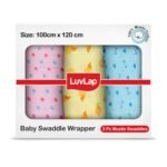 LuvLap Cotton Muslin Swaddle Set Dots Hearts, Pack of 3 - Fast Shipping to USA & Canada