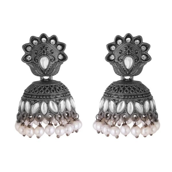 Shreyadzines Black Oxidized Silver Faux Kundan Jhumki Jhumkas Floral Stone Earring For Women - Fast Shipping to USA & Canada