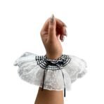 Pretty Goals Handmade Double Layered Scrunchie for Girls and Women, Cotton and Lace Hair Tie with Gingham Band, Large Ponytail Holder for Daily and Casual Styling (White) - Fast Shipping to USA & Canada