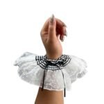 Pretty Goals Handmade Double Layered Scrunchie for Girls and Women, Cotton and Lace Hair Tie with Gingham Band, Large Ponytail Holder for Daily and Casual Styling (White) - Fast Shipping to USA & Canada