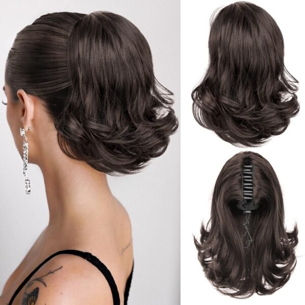 D-DIVINE Ponytail Extension, 10" Short Claw Clip in Pony Tails Hair Extensions Curly Wavy Synthetic Drawstring Hairpieces for Women Medium Brown - Fast Shipping to USA & Canada