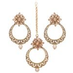 Shreyadzines CZ Stones Faux Pearl Wedding chandbali Earrings maang tika Set for Women and Girls (Gold) - Fast Shipping to USA & Canada