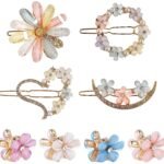 ANNACREATIONS Korean Style Gold Metal Pearl Geometric Stone Lock Hair Pins Hair Clip Hair Accessories Jewellery for Women And Girls (Pack of 8 Pcs) - Fast Shipping to USA & Canada