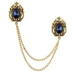 Panjatan Jazzy Crystal Roamanian Pattern with Golden Chain Pin Brooch. - Fast Shipping to USA & Canada