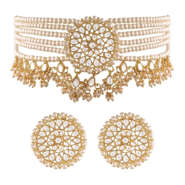 I Jewels 18K Gold Plated Kundan Pearl Choker Set (K7097) - Fast Shipping to USA & Canada