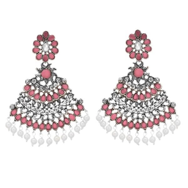 Shreyadzines Fashion Jewelry Oxidized Silver Cocktail Wear CZ Stones Pearl Chandelier Earrings for Girls and Women - Fast Shipping to USA & Canada