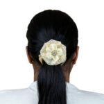 Pretty Goals Human Hair Messy Bun Scrunchie & Handmade Shimmer Gold Ruffle Scrunchie with Stone-Studded Rose ? Soft Stretch Ponytail Holder for Girls and Women, Perfect for Weddings and Festive Styling - Fast Shipping to USA & Canada