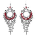 Shreyadzines Traditional Designer Oxidized Silver Peacock Jhumki Jhumka Enamel Earrings for Women and Girls (Red) - Fast Shipping to USA & Canada