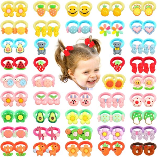 NEOBABY Colorful Elastic Kids Hair Band | Girls Hair Tie Cartoon Small Ponytail Holders Animal Flower Fruit Hair Accessories for Baby Girls Toddler Girls Infants (Random Designs, Pack of 24 pairs) - Fast Shipping to USA & Canada