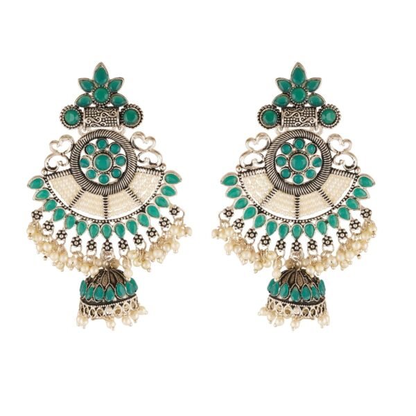 Shreyadzines Fashion Bollywood Jewellery Wedding Stone Pearl Work Oxidised Victorian Chandbali Jhumka Jhumki Ethnic Earrings For Women and Girls - Fast Shipping to USA & Canada