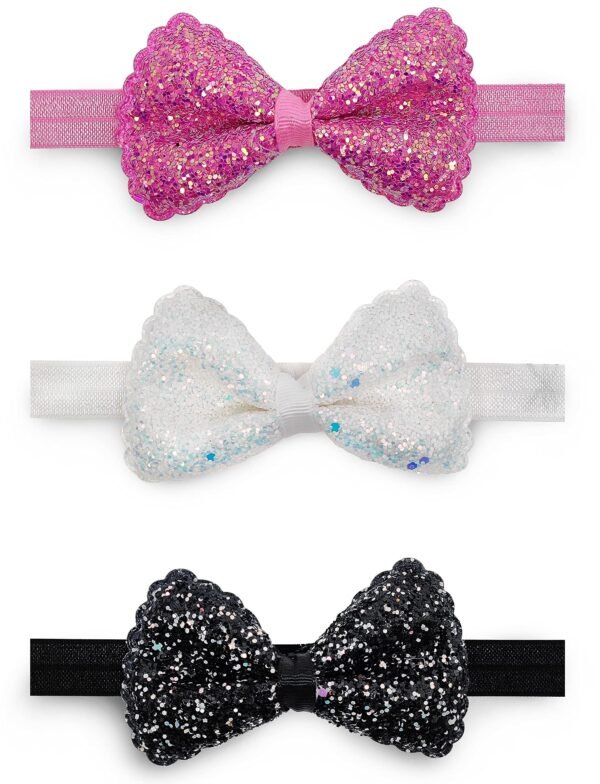 ANNA CREATIONS Baby Girls Super Stretchy Premium Soft Elastic multi-colored Bow kids Headband Hair Accessories for Baby Girls (Pack of 3) - Fast Shipping to USA & Canada