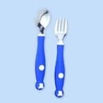 StarAndDaisy Spoon & Fork Set for Babies with Soft Silicone Handle | Non Toxic, Food Safe and BPA Free | Washable and Reusable (Modern Blue) - Fast Shipping to USA & Canada - Image 2
