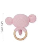 Haus & Kinder Baby Teether Toy ? Pink Jumbo Face with Wooden Ring & Rattle | Soft Muslin Cotton | Soothing Teething Toy for Newborns (15cm, 0?2 Years) - Fast Shipping to USA & Canada - Image 3