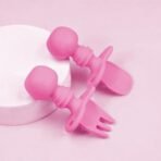 A Baby Cherry - Toddler First Training Utensil, Easy Grip Silicone Spoon & Fork for Baby Led Weaning Stage 1 || Anti-Choke Design - Fast Shipping to USA & Canada - Image 5