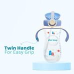1st Step 330 ml BPA Free Anti-Spill Soft Silicone Weighted Straw Baby Sipper Cup with Twin Handle and Flip Top - Blue - Fast Shipping to USA & Canada - Image 4