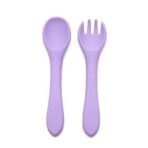 Kids Station Easy to Carry Silicone Baby Feeding Set - Bowl - Spoon - Make Mealtime Fun and Easy - Tableware Meal Utensils for Kids with Suction - Baby Feeding Product (Spork (Set of 2), Purple) - Fast Shipping to USA & Canada