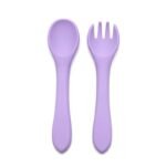 Kids Station Easy to Carry Silicone Baby Feeding Set - Bowl - Spoon - Make Mealtime Fun and Easy - Tableware Meal Utensils for Kids with Suction - Baby Feeding Product (Spork (Set of 2), Purple) - Fast Shipping to USA & Canada