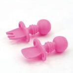 A Baby Cherry - Toddler First Training Utensil, Easy Grip Silicone Spoon & Fork for Baby Led Weaning Stage 1 || Anti-Choke Design - Fast Shipping to USA & Canada - Image 2