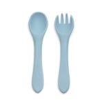 Kids Station 2 Piece Microwave Safe Silicone Baby Feeding Set -Fork - Spoon - Make Mealtime Fun and Easy for Your Little One - Portable and Diaper Bag Friendly - Baby Feeding Product (Blue) - Fast Shipping to USA & Canada