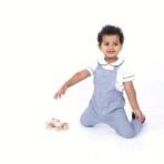 haus & kinder 100% Cotton Baby Boy Dungaree with Full Sleeve Tshirt for 3-6 Months (White and Navy) - Fast Shipping to USA & Canada - Image 4