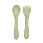 Kids Station 2 Piece Portable Silicone Baby Feeding Set -Fork - Spoon - Make Mealtime Fun and Easy for Your Little One - Portable and Diaper Bag Friendly - Mealtime Essentials (Green) - Fast Shipping to USA & Canada