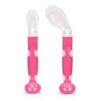 1st Step BPA Free Baby Angular Self Feeding Spoons Set with Silicone Tip (Pink) - Fast Shipping to USA & Canada