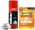 Gillette Men Fusion Shaving 5-Bladed Cartridges (Pack of 6) & Classic Regular Pre Shave Foam, 418g with 33% Extra Free - Fast Shipping to USA & Canada - Image 2