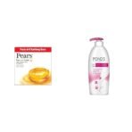 Pears Pure And Gentle Bathing Bar, 125g (Pack Of 8) & Pond's Triple Vitamin Moisturising Body Lotion, 300ml - Fast Shipping to USA & Canada