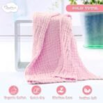 MOM'S HOME Cotton Baby Super Soft Absorbent Muslin 6 Layer Wash Towel- 100X100 CM - (0-3 Years)- Pink - Fast Shipping to USA & Canada - Image 7