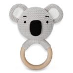 Haus & Kinder Teether for Baby 0-2 Years - Pack of 1 | Grey Koala Face Toy with Wooden Ring & Rattle | Knitted Baby Teether, Soft Cotton Teething Relief Toy | 15cm | Nursery D?cor | Baby Shower Gift - Fast Shipping to USA & Canada - Image 2