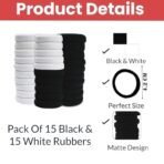 TEMPERIA (30 Pcs) Hair Band for Women & Girls - Ultra Premium Rubber Band - Elastic Ponytail Hairband Ties Accessories - 15 Black & 15 White (DN02) - Fast Shipping to USA & Canada - Image 3