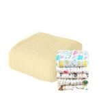 MOM'S HOME Baby Super Soft Absorbent Muslin 6 Layer wash Towel- 100X100 CM - (0-3 Years)- Yellow and 5 Muslin Wipes - Fast Shipping to USA & Canada - Image 2