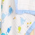 MOM'S HOME Organic Cotton Baby Muslin 6 Layer Blanket | 100 x100 cm | 0-3 Years | Pack of 1 | Blue Whale - Fast Shipping to USA & Canada - Image 4