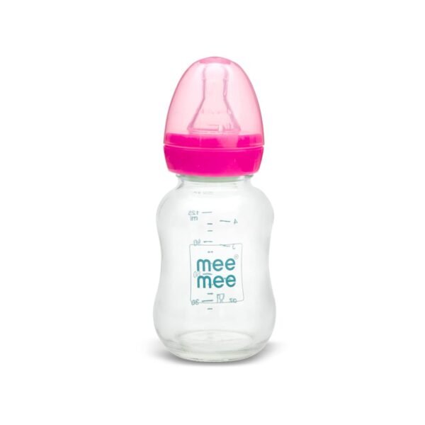 Mee Mee Premium Glass Feeding Bottle with Eazy-Flow Technology, Anti-Colic Valve,Anti Slip,BPA-free Baby Feeding Bottle For Babies & Toddlers(Pink, 120Ml) - Fast Shipping to USA & Canada