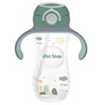1st Step 330 ml BPA Free Anti-Spill Soft Silicone Weighted Straw Baby Sipper Cup with Twin Handle and Flip Top - Green - Fast Shipping to USA & Canada - Image 2