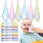 MOM CARE 100% Cotton Face Towels for Newborn Baby Super Soft Wash Cloth for Babies, Extra Soft hankies, Reusable Napkins High Absorbent Pack of 6 Multi Color 30 x 32 cm - Fast Shipping to USA & Canada - Image 2