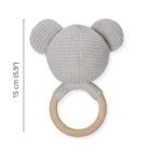 Haus & Kinder Teether for Baby 0-2 Years - Pack of 1 | Grey Koala Face Toy with Wooden Ring & Rattle | Knitted Baby Teether, Soft Cotton Teething Relief Toy | 15cm | Nursery D?cor | Baby Shower Gift - Fast Shipping to USA & Canada - Image 4