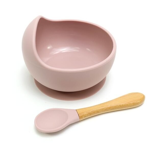 Kids Station 2 Piece BPA-Free Silicone Baby Feeding Set - Bowl - Spoon - Happy Mealtime - Tableware Meal Utensils for Kids with Suction - Baby Feeding Product (Set of 2, Light Pink) - Fast Shipping to USA & Canada