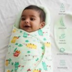 TIDY SLEEP Baby Swaddle Wrappper Adjustable for Newborn || 100% Cotton Soft || Newborn Blanket for 0-3 Months (Green Wild City) - Fast Shipping to USA & Canada - Image 3