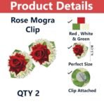 TEMPERIA (2pcs) Hair Accessories For Women & Girls - Stylish Red Rose & Mogra Artificial Flowers Bun Juda Pins & Clips for Decoration - Bridal Brooch & Braid for Hairstyle of Bride, Wedding & Party - Fast Shipping to USA & Canada - Image 3